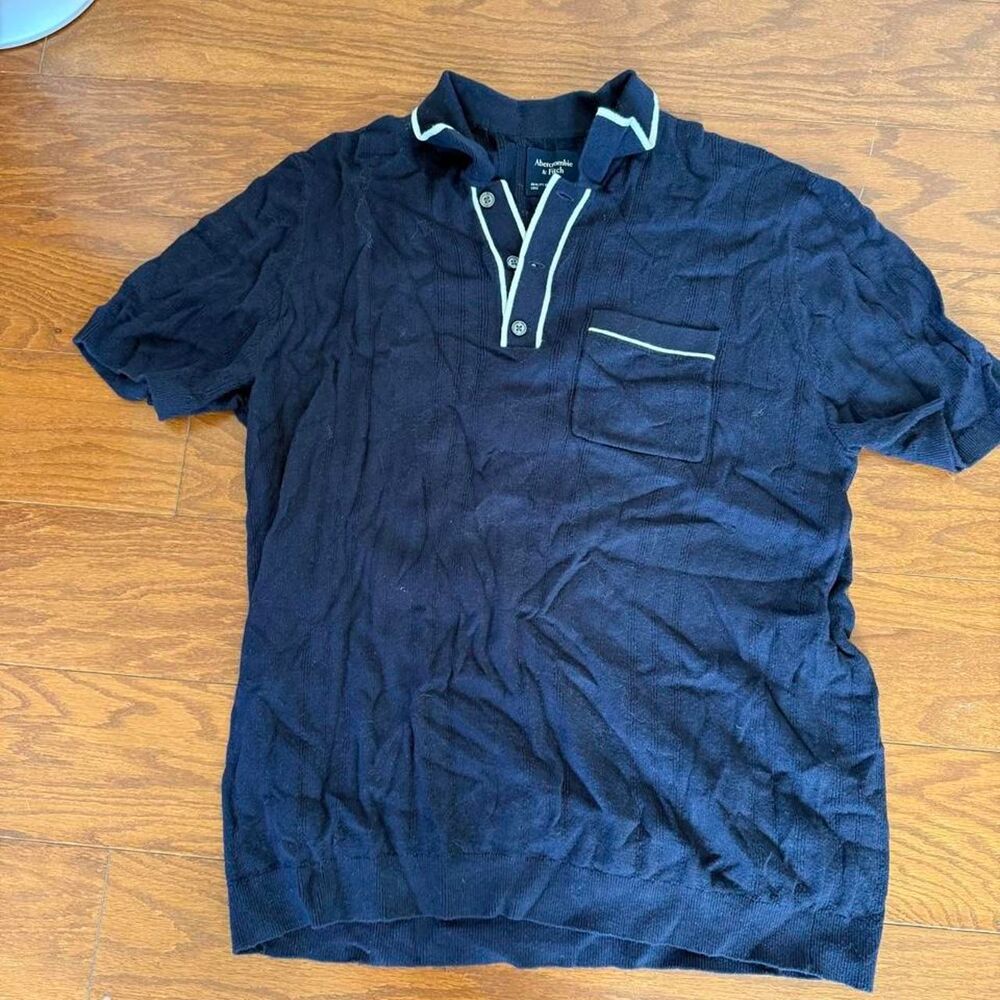 Abercrombie-fitch Men's Black and Navy Polo-shirts